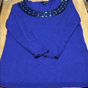 Dana Buchman Purple Sweater with Embellished Neckline